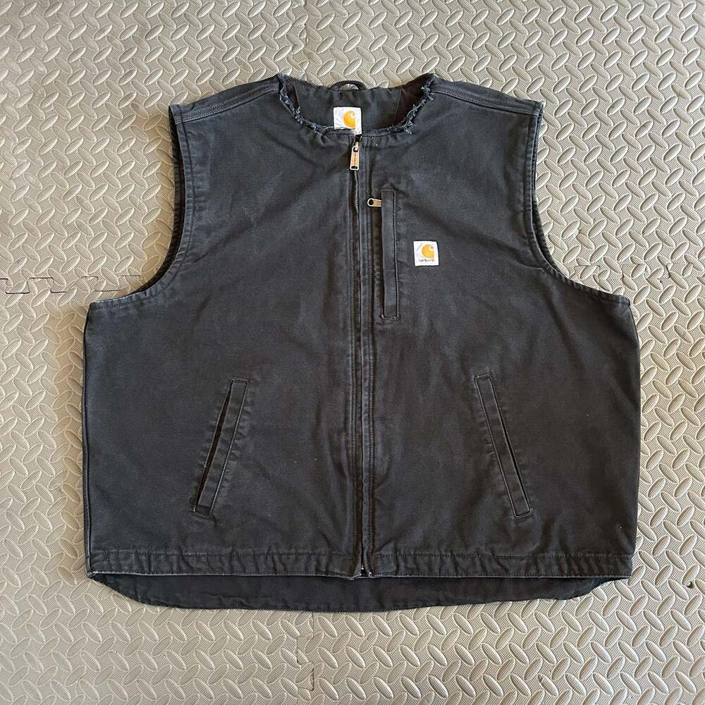 Carhartt Washed Duck Vest Insulated Rib Collar Loose Fit Black 2XL